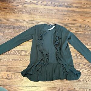 Adrienne Vittadini Forest Green Knit Ruffle Cardigan